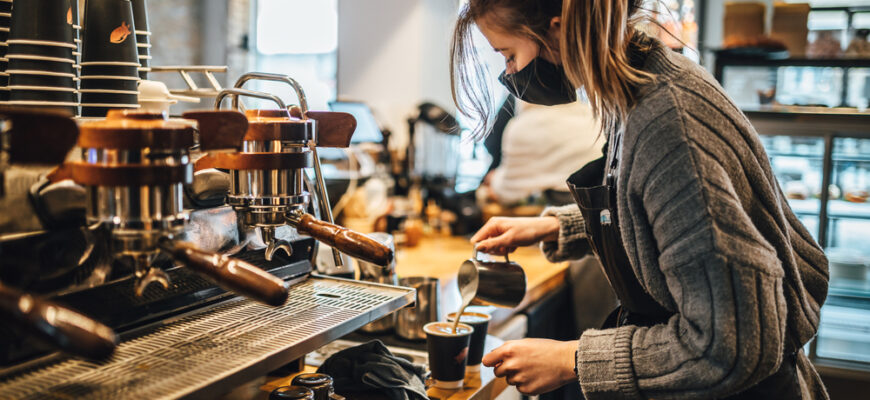 Riga,,Latvia,2021,,21.,January,Women,Barista,In,An,Apron